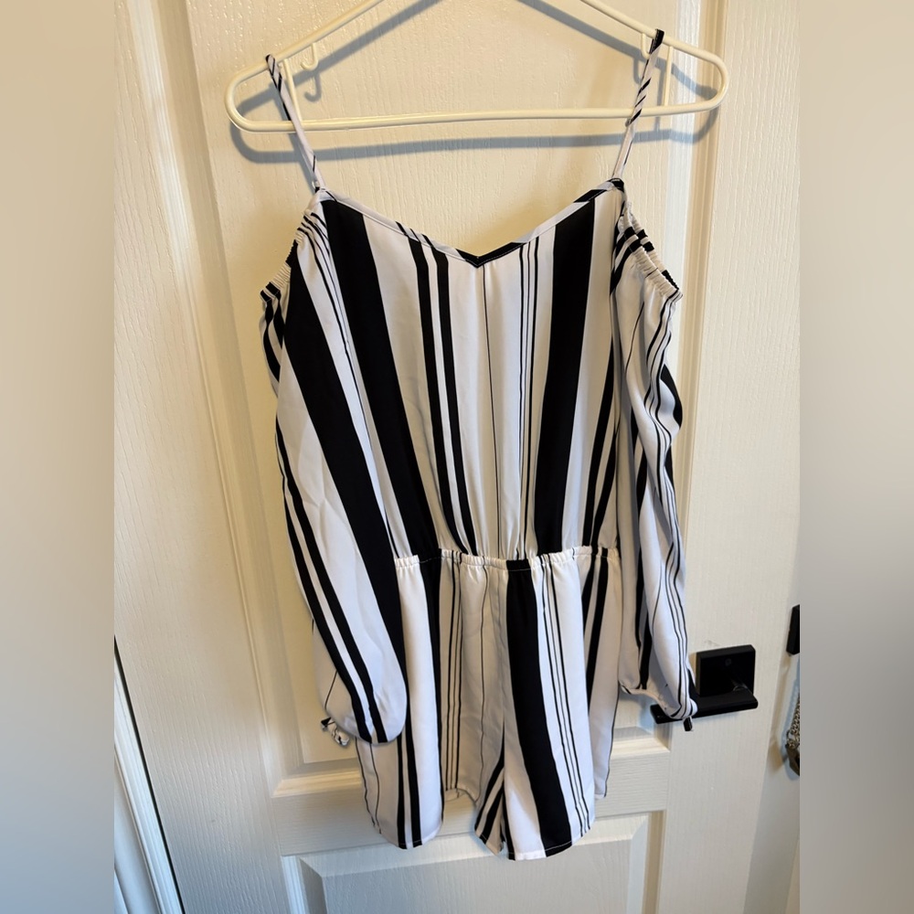 Dynamite Black and White Striped Romper